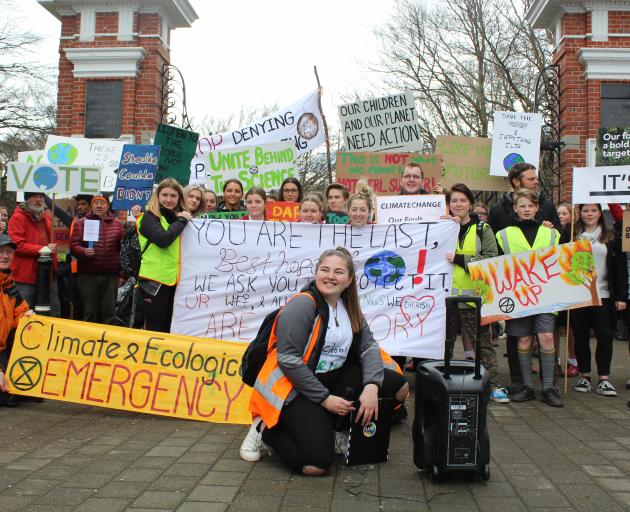 School Strike for Climate Change Southland coordinator Ashleigh Putt-Fallows leads the way for a...