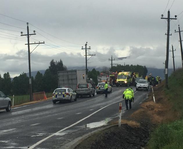 The crash blocked both lanes of the highway this afternoon. Photo: Chris Morris