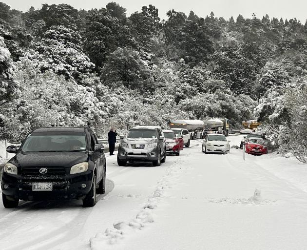 Cars stuck on the Dunedin to Waitati Highway (SH1) at Leith Saddle earlier today. The road is now...