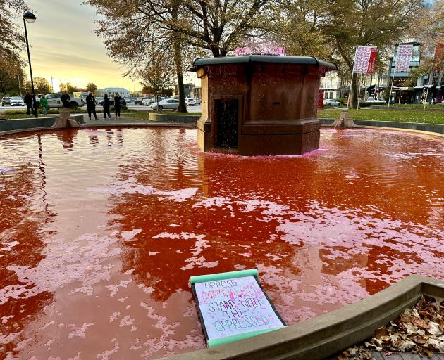 The Bowker Fountain after the Anzac Day attack in Victoria Square. Photo: Chris Barclay