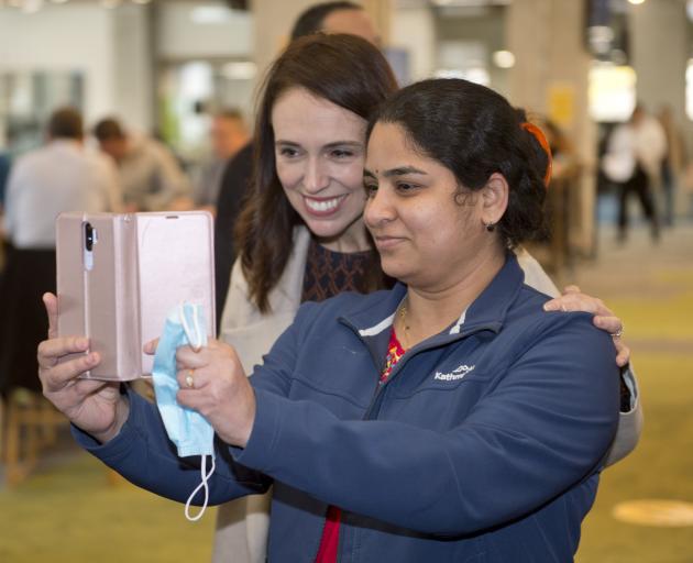 Rohini Namuni snaps a souvenir of Ms Ardern’s visit to the polytechnic.