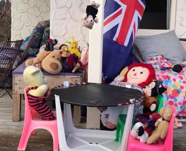 The toys have a go on the trampoline. Photo: supplied 