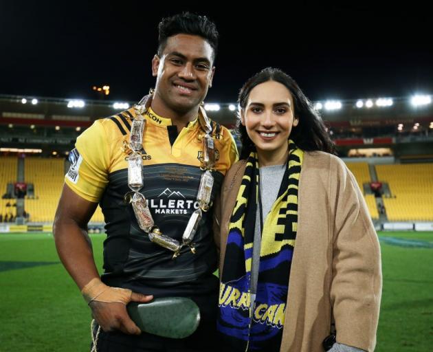 Julian Savea and wife Fatima at a Hurricanes Super Rugby match in 2017. Photo: Getty Images
