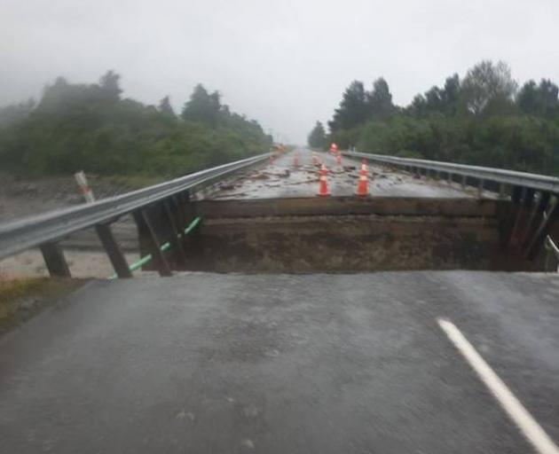 Damage to the Little Man Bridge on State Highway 6 at the weekend. Photo: NZTA