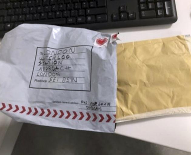 This letter with Irish stamps was sent to Heathrow Airport.. Photo: AP
