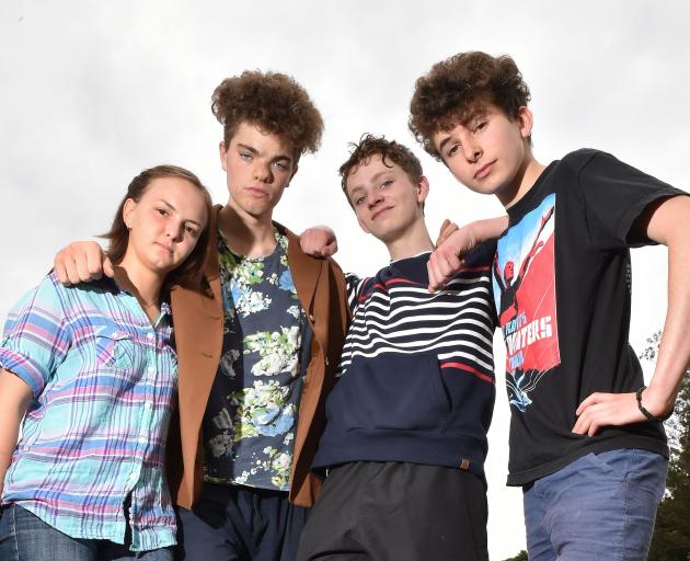 Dunedin School Strike 4 Climate organisers from left: Linea Simons, Abe Baillie (both 16), Finn...