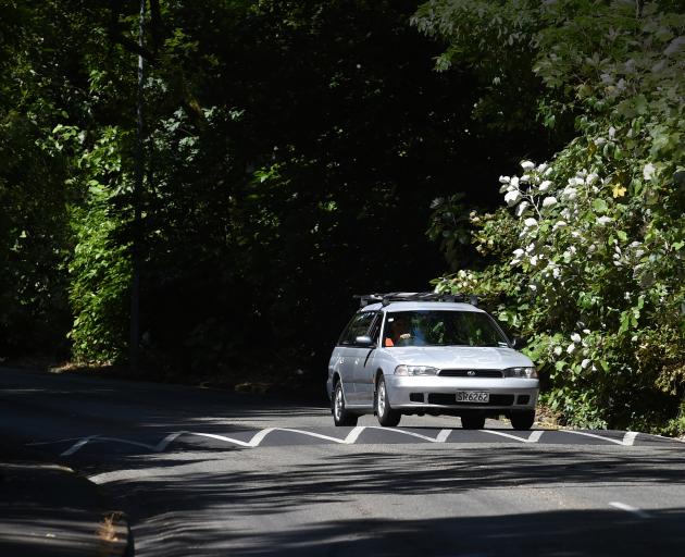 A motorist negotiates one of the new speed bumps installed in Maori Rd yesterday.
