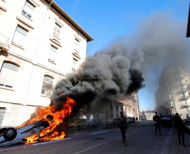 Youths and high-school students clashed with police during a demonstration in Marseille on...