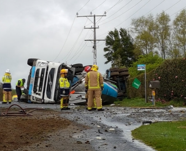 Emergency services at the scene on Thursday. Photo: NZ Herald