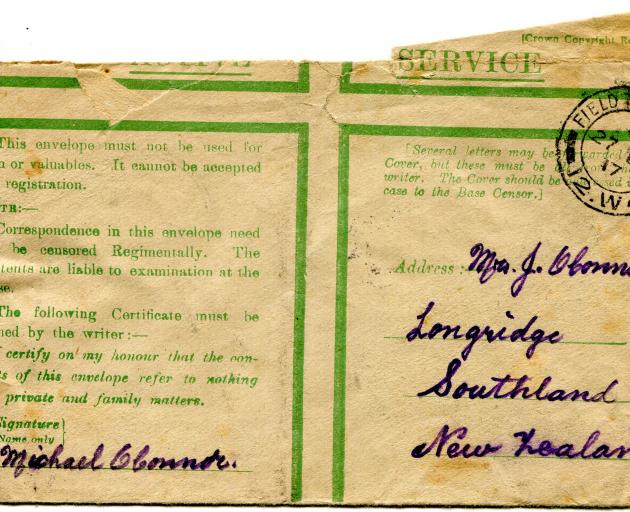 Cover of green envelope of letter sent to home. Image: supplied Cover of green envelope of letter sent to home. Image: supplied