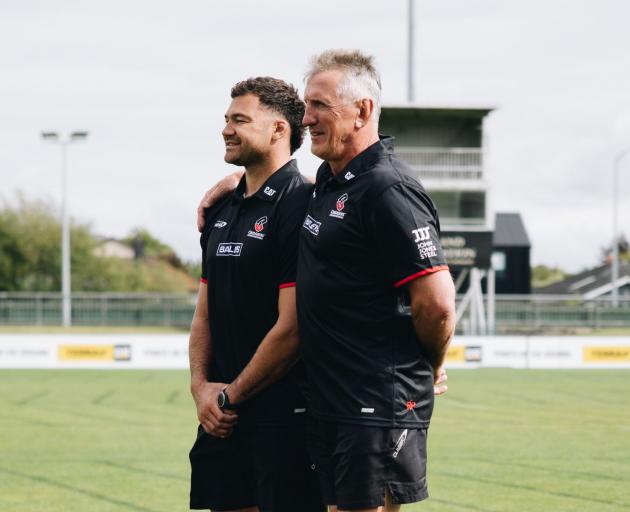 David Havili with Crusaders head coach Rob Penney. Photo: Crusaders