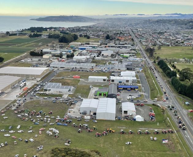 Oamaru protesters head out onto State Hwy 1 from the North End Business Park. Photo: SUPPLIED...