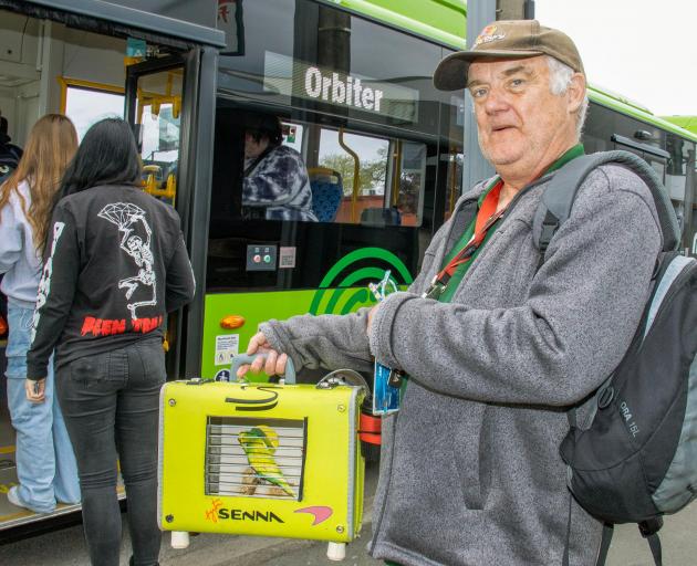 Tony Church and his budgie 'Monster' on Stanmore Rd. Photo: Geoff Sloan