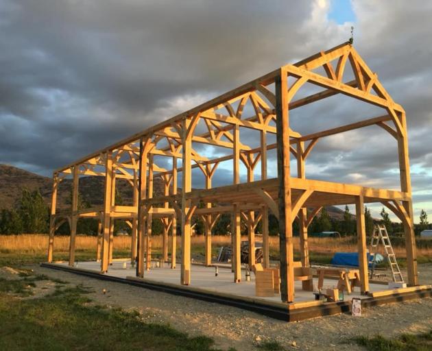 The 20 tonnes of oak framing for the house and the sleep-out/carport was pre-assembled in Nelson...