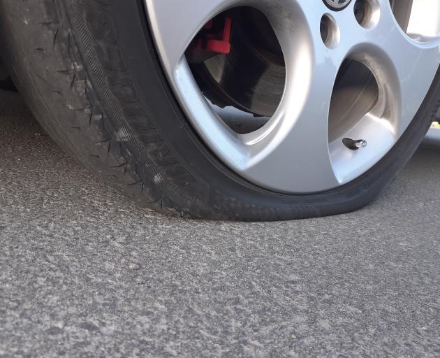 The pothole on Jones Rd caused Brodie Grave's tyre to blow and the rim to buckle. Photo: Supplied