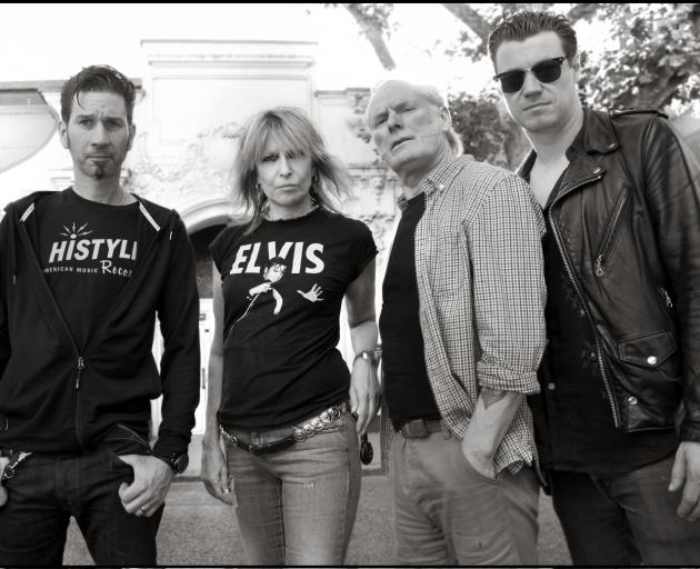 The current Pretenders line-up of bassist Nick Wilkinson, Chrissie Hynde, drummer Martin Chambers...