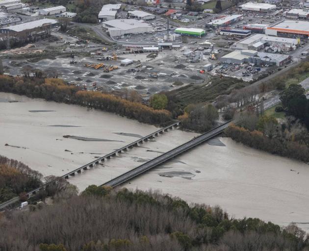 Ashburton was cut in two when the bridge closed during last week's heavy rain and floods. Photo:...