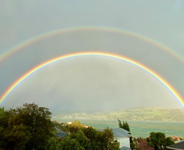 A double rainbow over the harbour as seen from Ravensbourne. Photo: Alison Crossan