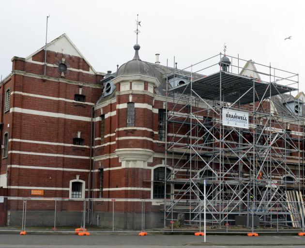 The former Dunedin prison yesterday, where workers were erecting scaffolding as part of an effort to restore the building to its original 1896 appearance. Photos by Linda Robertson.