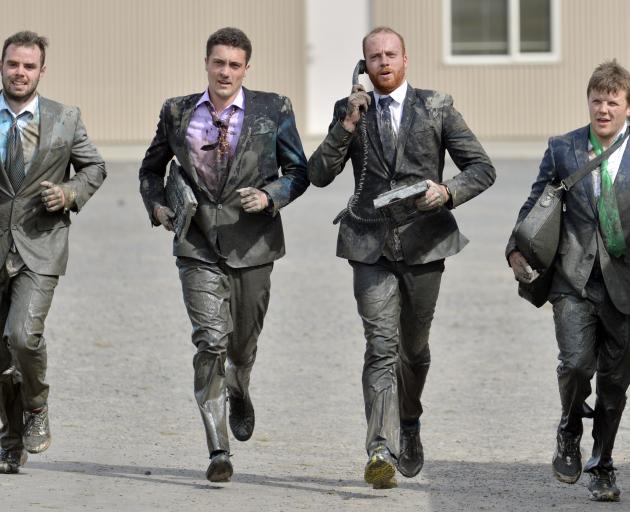 Keeping their composure as they approach the finish line are (from left)  Eli Maynard, Hamish...