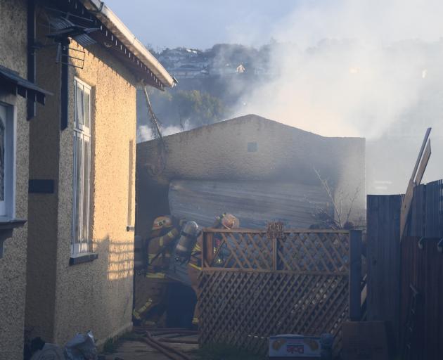 Firefighters at the blaze in Kirkcaldy St. Photo: Stephen Jaquiery