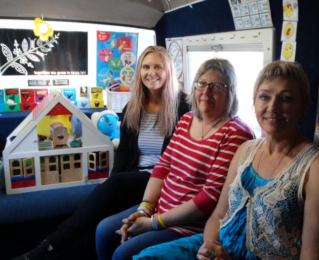 ChatBus founder and chief executive Averil Pierce (centre) with counsellors Jacqui Tangney (left)...