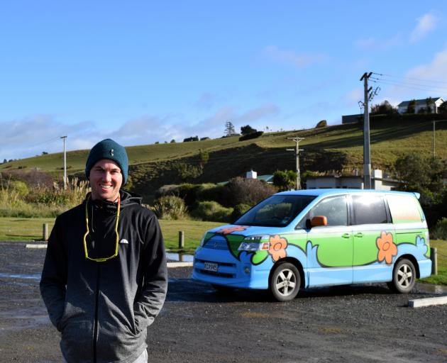 Joe Flinter stopped for a break at Ocean View Recreation Reserve freedom camping site in Dunedin...