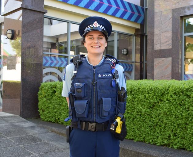 Constable Stephanie Lee at her first day on the job at Dunedin Central police station on Monday....