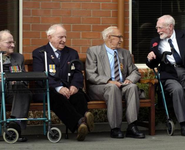 Montecillo Veterans Home and Hospital residents Alan Boyle (93), Phil Smith (85) Dick Meekin (87)...