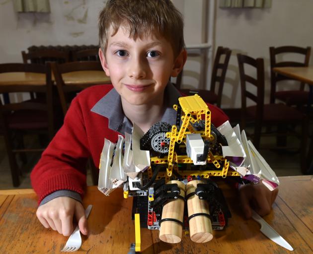 Balmacewen Intermediate pupil Aaron Nelson with his robot RATS, which can automatically set the...