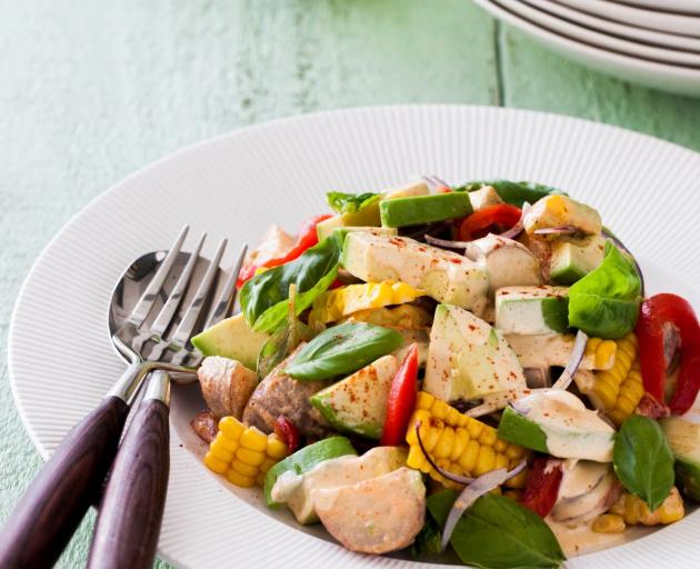 Nadia Lim's smoky avocado, corn, roast red pepper and potato salad. Photo by Babiche Martens.