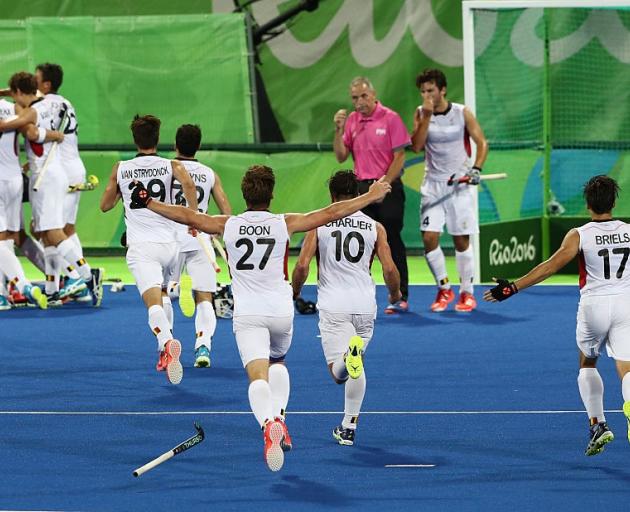 Belgium celebrate their semifinal win this morning.  Photo: Getty Images
