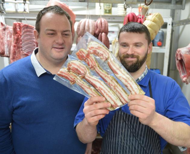 Blue Water Products general manager Sam Hutchison (left) and Agora Butchery and Deli manager Ron...