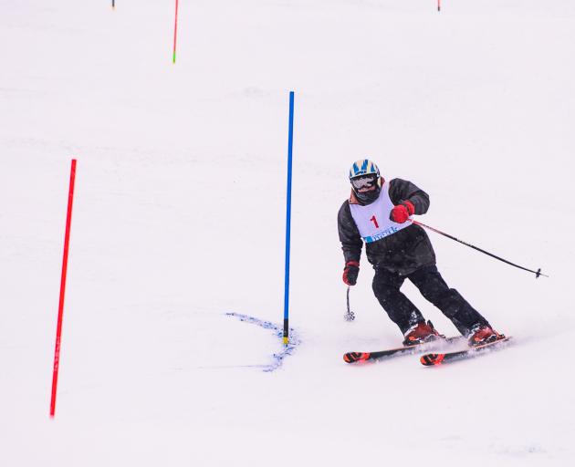 Paul Bush, of North Canterbury, competes in the slalom at the NZ Skiing Masters competition at...