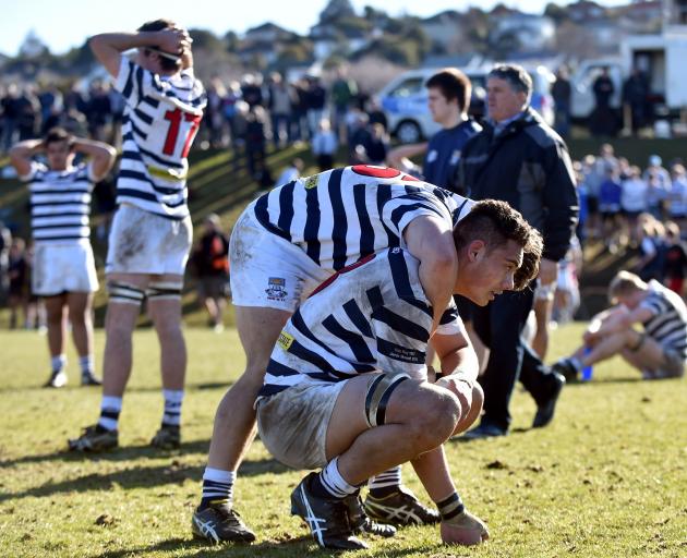 Mitch Pryde consoles OBHS team-mate Isimeli Tuivaga. 