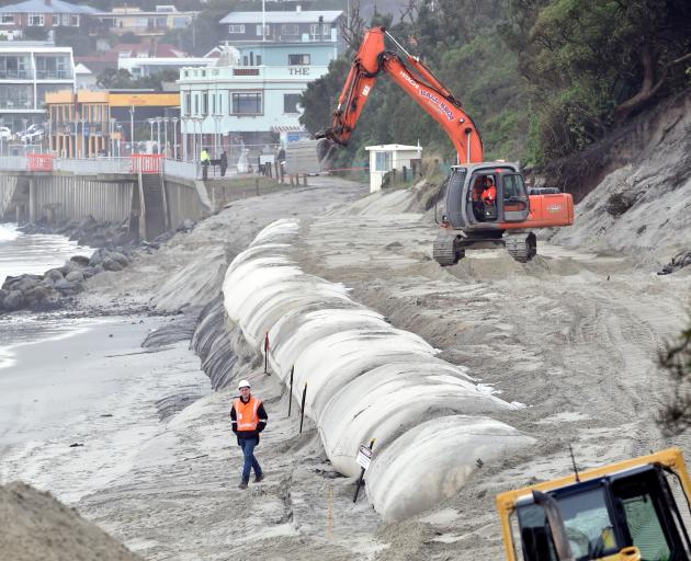 Dunedin City Council asset and commercial manager Tom Dyer stands next to sand sausages designed...