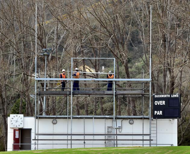 Work has begun on the frame which will house the new scoreboard at the University Oval. PHOTO...