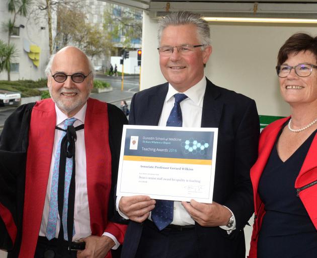 Award-winning Dunedin cardiologist Associate Prof Gerard Wilkins (centre), with University of...