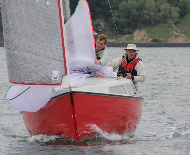 Alex Bruce (right) racing Charade in yachting's Noelex 22 South Island Championships regatta, alongside Thomas Gee, on Otago Harbour at the weekend. Photo from West Harbour Photos.