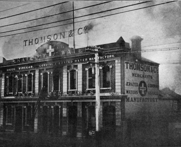 Messrs Thomson and Company's cordial manufacturing premises in Invercargill, destroyed by fire on the morning of November 8. - Otago Witness, 15.11.1916.