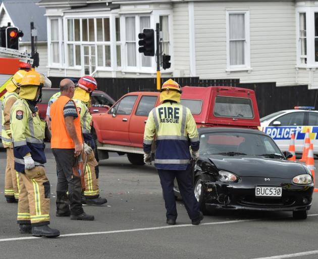 Emergency services at the crash scene today. Photo Gregor Richardson