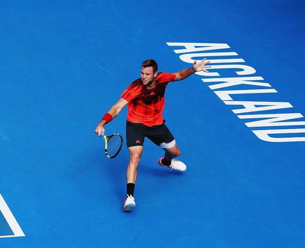 Jack Sock plays a shot in his semifinal in Auckland in 2016. Photo: Getty Images