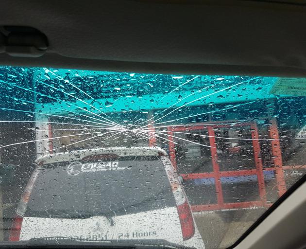 The window of a freedom camping enforcement officer's vehicle was broken during a patrol in Frankton on Monday morning. Photo from QLDC.