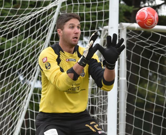Southern United goalkeeper Liam Little is put through a drill during the team’s practice session...
