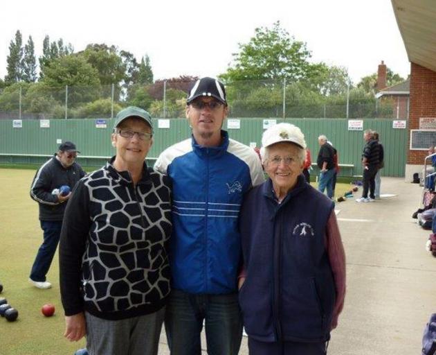 Three generations of one family who won the Green Island open triples tournament. Pictured (from left) are Lynne Seddon (mother), Gareth Seddon (grandson) and Mary Jamieson (grandmother). Photo supplied.