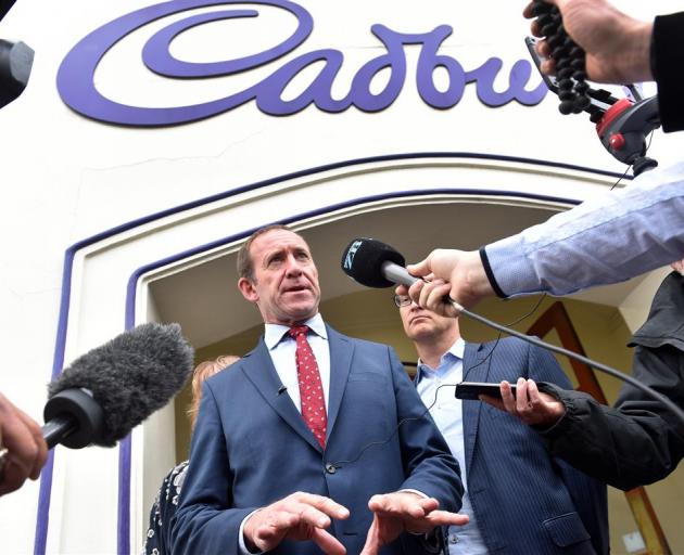 Labour leader Andrew Little speaks about the Cadbury closure at the factory's Cumberland St...