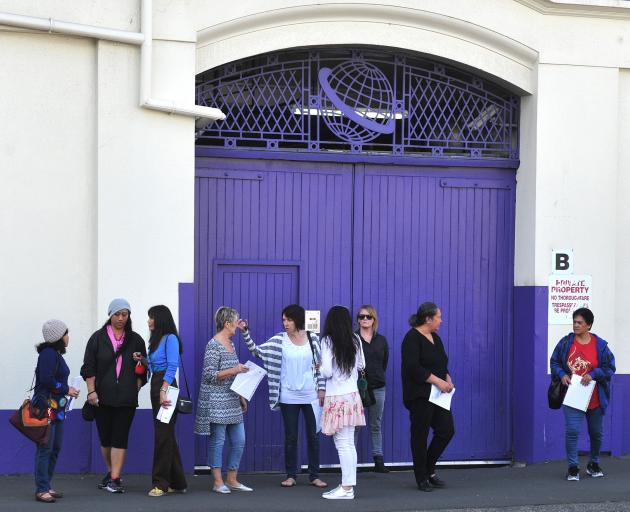 Staff outside the iconic Dunedin Cadbury factory. Photo: ODT.