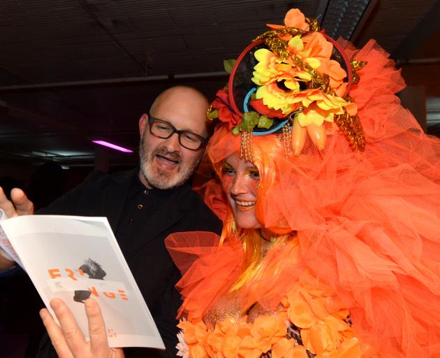 Dunedin Fringe Festival director Josh Thomas and festival opening night showcase co-MC Tahu Mackenzie at the guide book launch at the Underground Market last night. Photo by Linda Robertson.