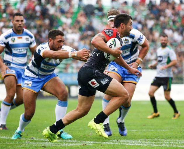 Shaun Johnson in action for the Warriors in their trial match against the Gold Coast Titans at...