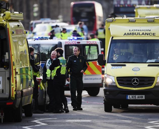 Emergency services at the scene on Westminster Bridge in London. Photo Getty
